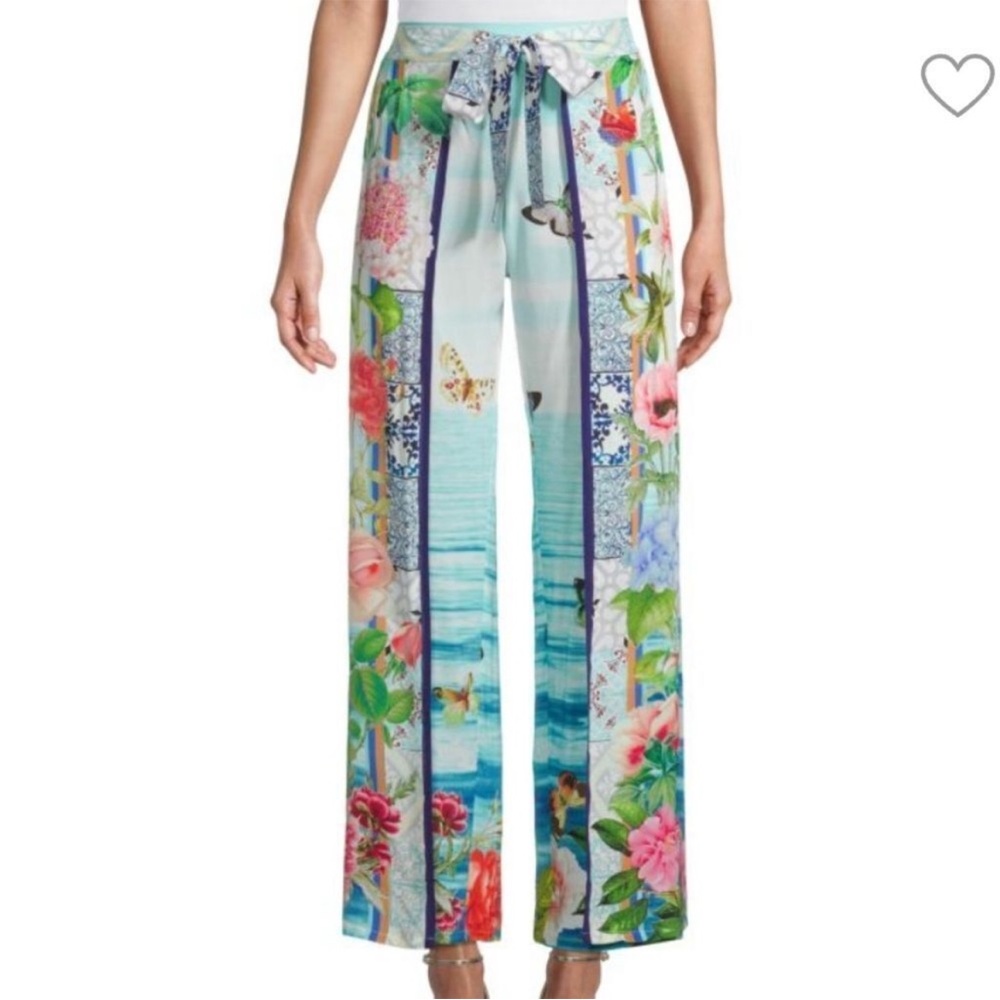 Johnny Was Multicolor Floral Wide-Leg Pants Costa Azul XS Butterfly